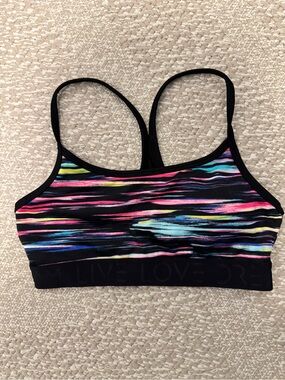 Love Black Sports Bra with Neon Multi-Color Brush Stripe Size Small